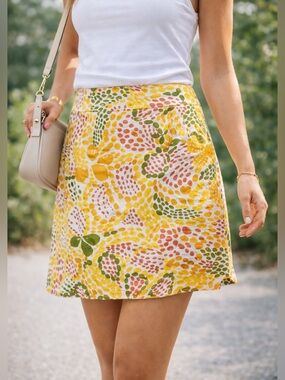 J.Crew Linen Skirt – Colorful Dot Floral, Size 6